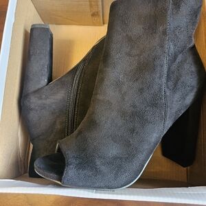 Suede Black Peep-Toe Ankle Boots